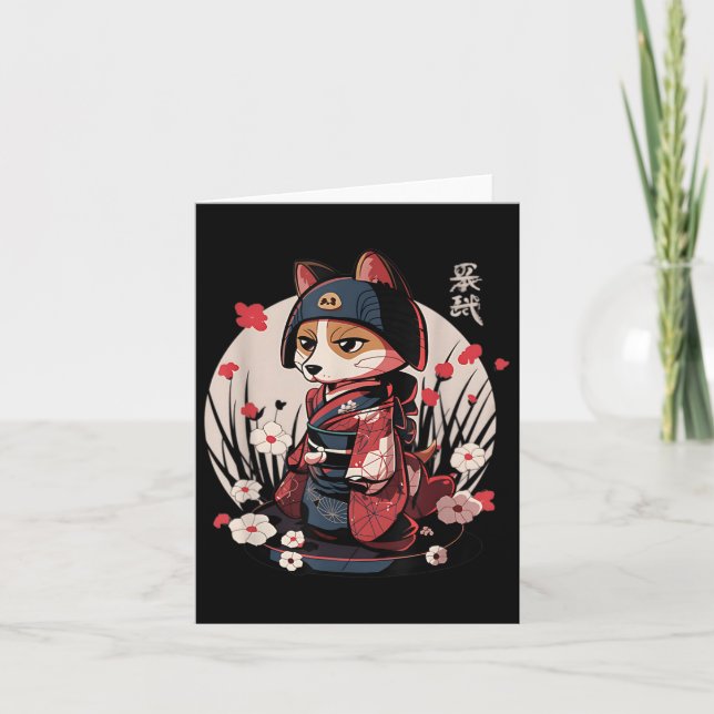 Tarjeta Perro Samurai japonés Tattoo Kawaii Ninja Dog (Anverso)