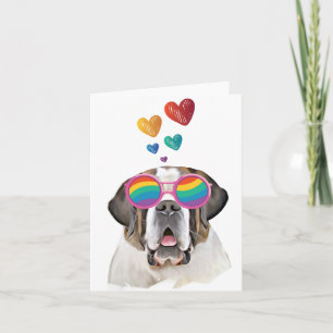 Tarjeta Perro San Bernardo con Corazones Día de San Valent