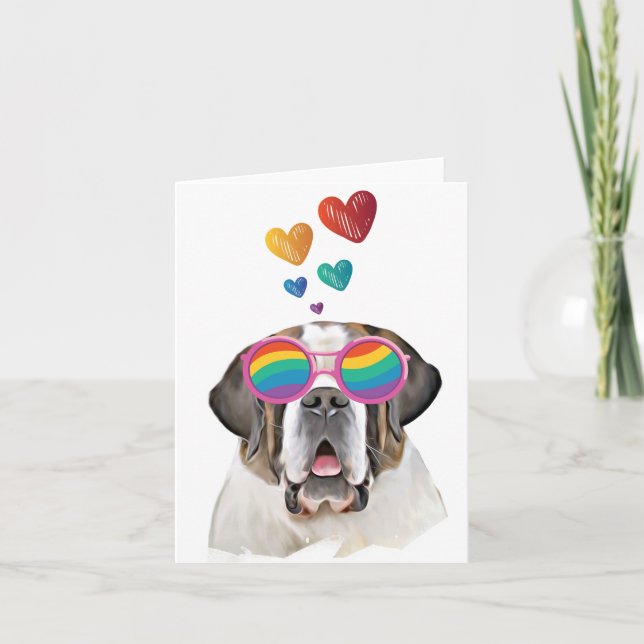 Tarjeta Perro San Bernardo con Corazones Día de San Valent (Anverso)