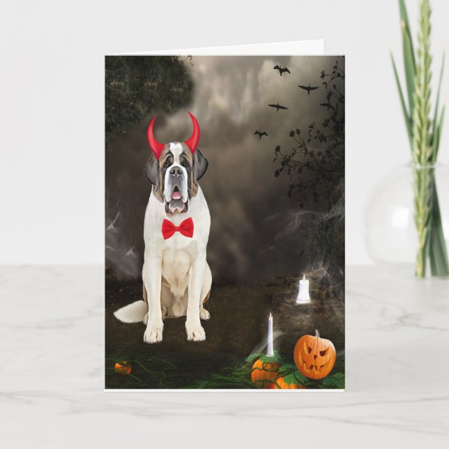 Tarjeta Perro San Bernardo con disfraz de Halloween  (Anverso)