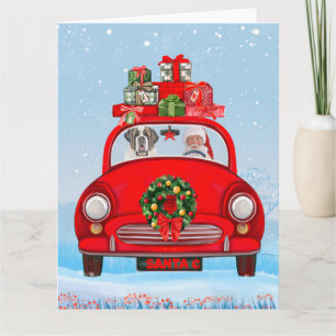 Tarjeta Perro San Bernardo en coche con Papá Noel