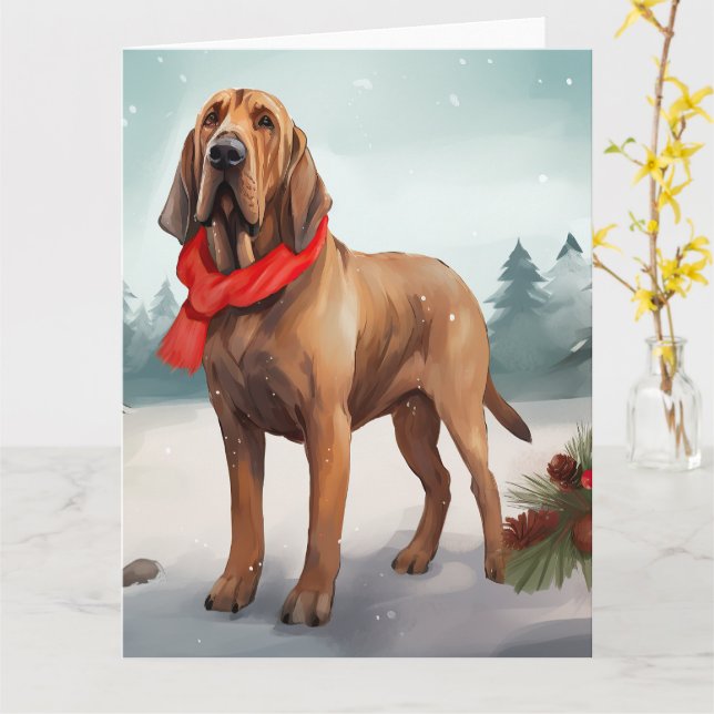 Tarjeta Perro sangriento en Navidades de nieve (flor amarilla)