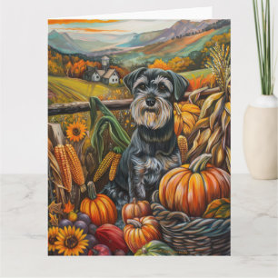 Tarjeta Perro Schnauzer Cosecha de Otoño Día de Acción de 