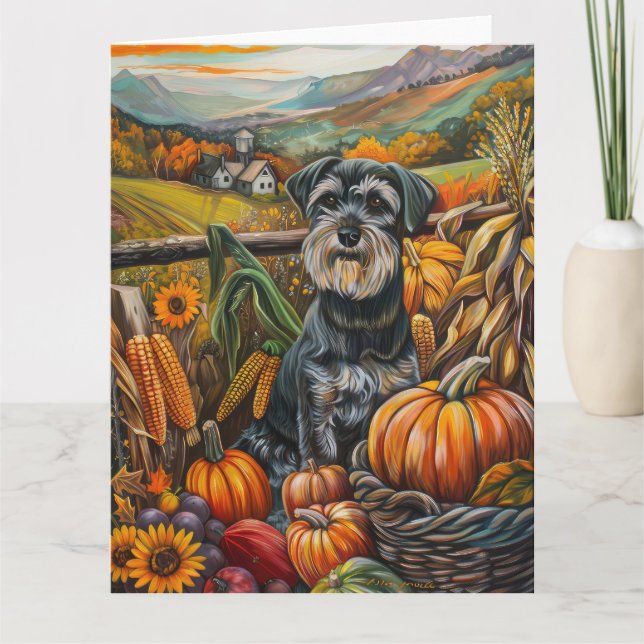 Tarjeta Perro Schnauzer Cosecha de Otoño Día de Acción de  (Anverso)