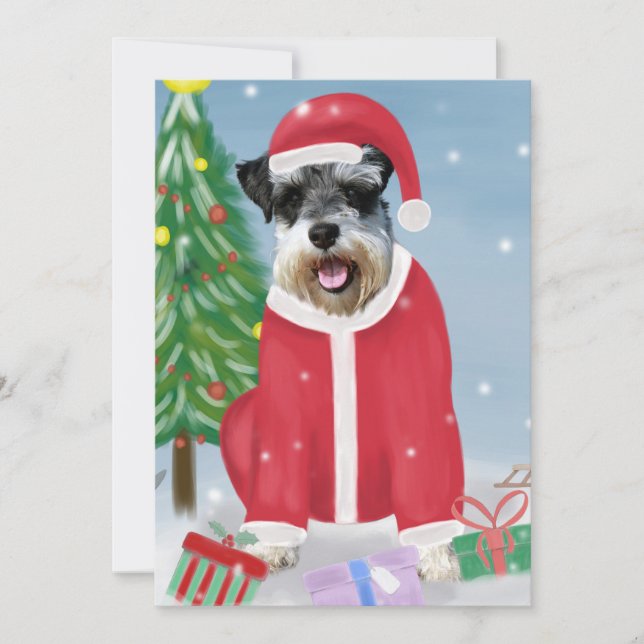 Tarjeta Perro Schnauzer en Navidad con nieve  (Anverso)