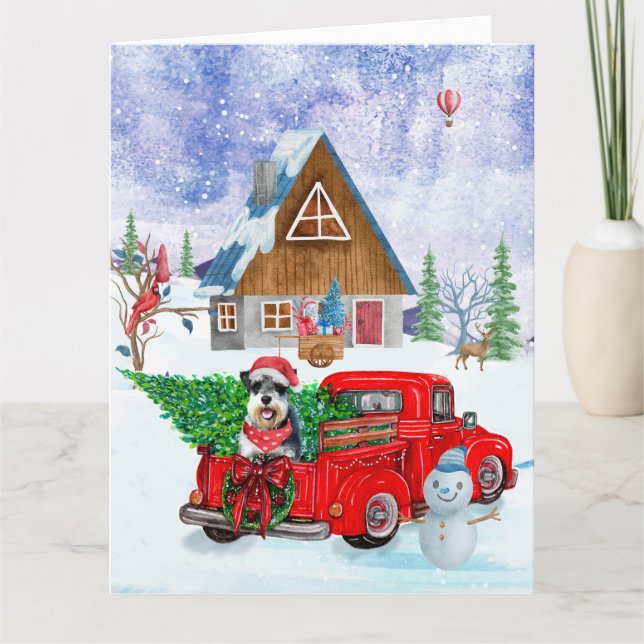 Tarjeta Perro Schnauzer En Nieve De Camión De Entrega De N (Anverso)