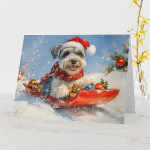 Tarjeta Perro Schnauzer en Trineo Deja que Nieve Navidad