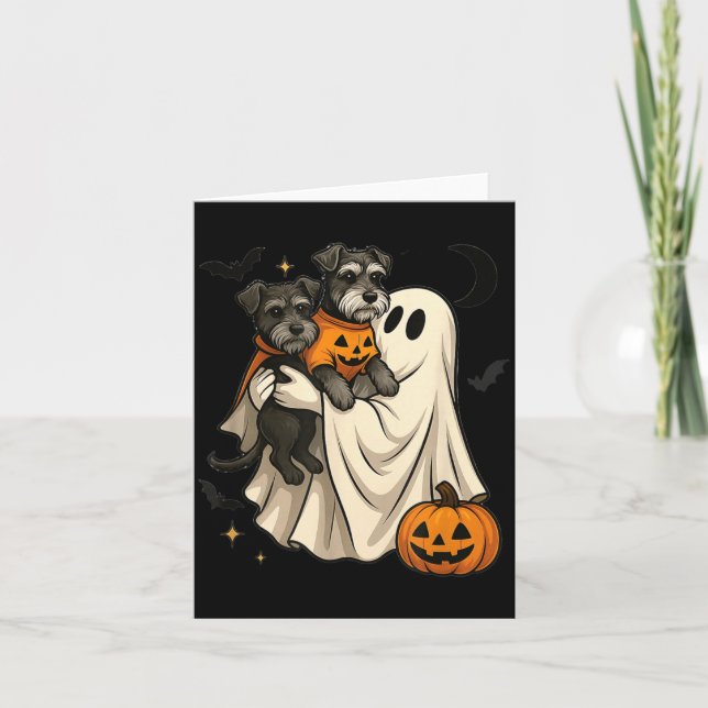 Tarjeta Perro Schnauzer Miniatura Fantasma Halloween (Anverso)