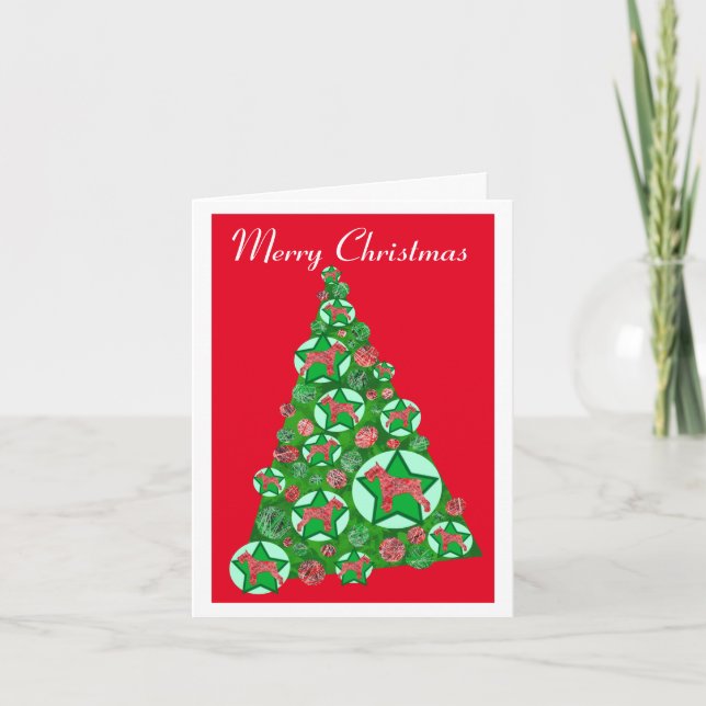 Tarjeta Perro Schnuazer Silueta Árbol de Navidad Rojo (Anverso)
