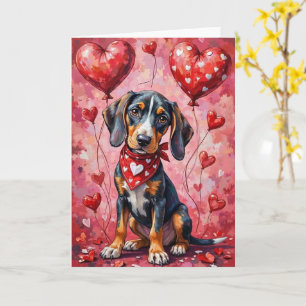 Tarjeta Perro sentado de Bluetick Coonhound en el día de S