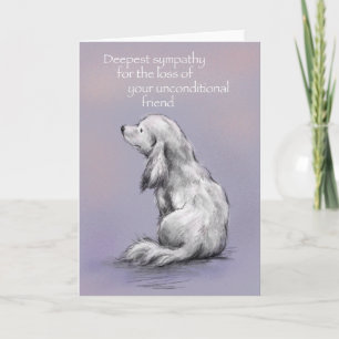 Tarjeta Perro sentado en la espalda, perdón por tu pérdida