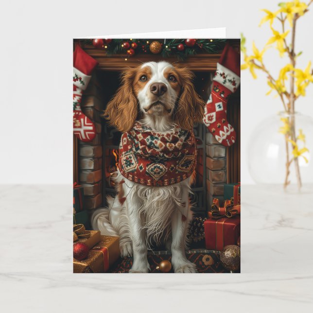 Tarjeta Perro Setter Inglés Con Regalos De Navidad Chimene (flor amarilla)