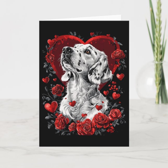 Tarjeta Perro Setter Inglés Día de San Valentín  (Anverso)