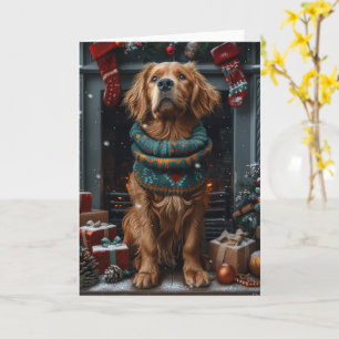 Tarjeta Perro Setter Rojo Irlandés con chimenea de regalo