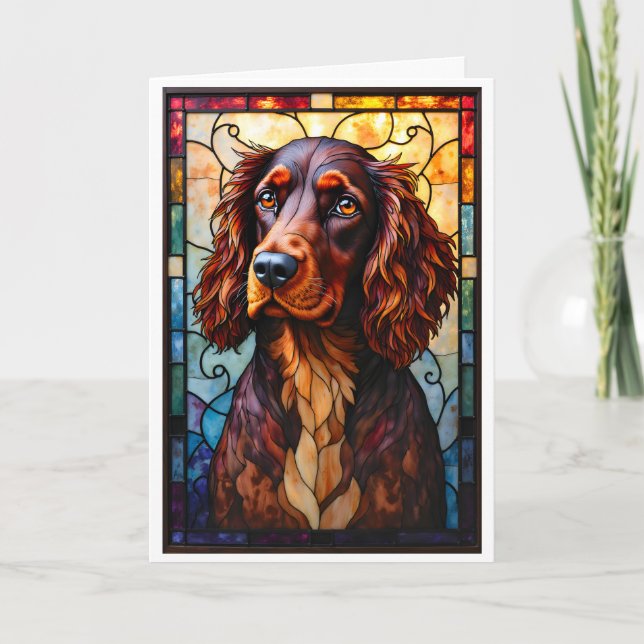 Tarjeta Perro Setter Spaniel de estilo vidrio emplomado (Anverso)