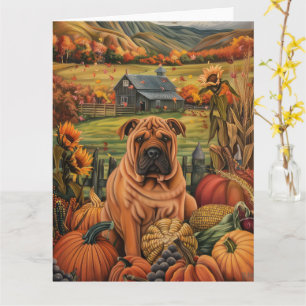 Tarjeta Perro Shar Pei Acción de Gracias por la cosecha de