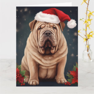 Tarjeta Perro Shar Pei en Navidades de nieve