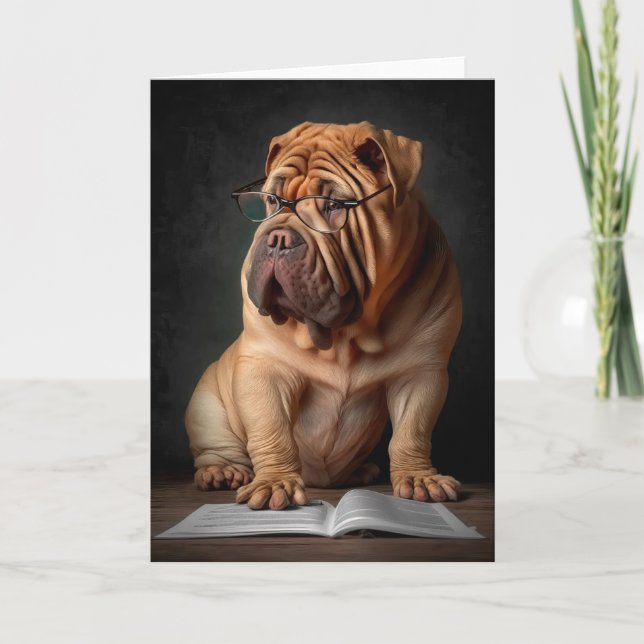 Tarjeta Perro Shar Pei Inteligente con Diseño de Libro (Anverso)