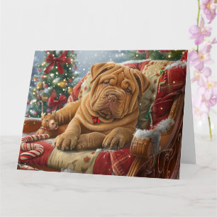 Tarjeta Perro Shar Pei Navidad Festiva