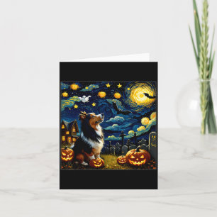 Tarjeta Perro Sheltie espeluznante de Halloween Noche estr