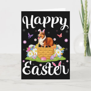 Tarjeta Perro Sheltie Feliz Pascua Caza de Huevos Oreja de
