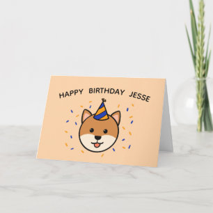 Tarjeta Perro Shiba Inu   Cumpleaños azul y Naranja doblad