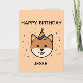 Tarjeta Perro Shiba Inu | Cumpleaños azul y Naranja doblad