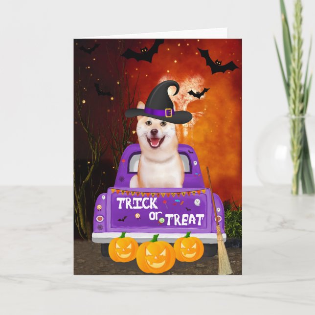 Tarjeta perro shiba inu en Halloween (Anverso)