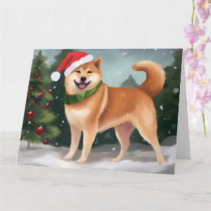 Tarjeta Perro Shiba Inu en Navidad con nieve