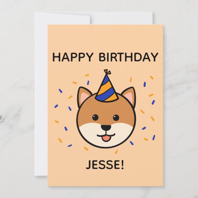 Tarjeta Perro Shiba Inu | Plano de cumpleaños azul y Naran (Anverso)