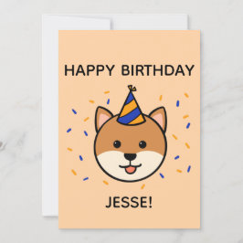 Tarjeta Perro Shiba Inu | Plano de cumpleaños azul y Naran