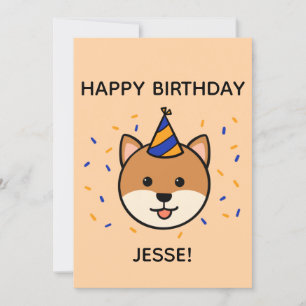 Tarjeta Perro Shiba Inu   Plano de cumpleaños azul y Naran