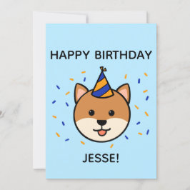 Tarjeta Perro Shiba Inu | Plano de cumpleaños azul y Naran