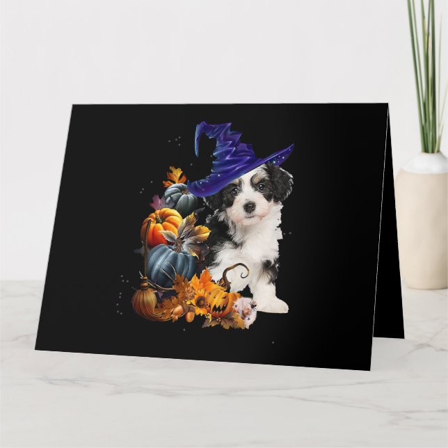 Tarjeta Perro Shih Tzu Bruja Y Calabazas Halloween Día de  (Anverso)