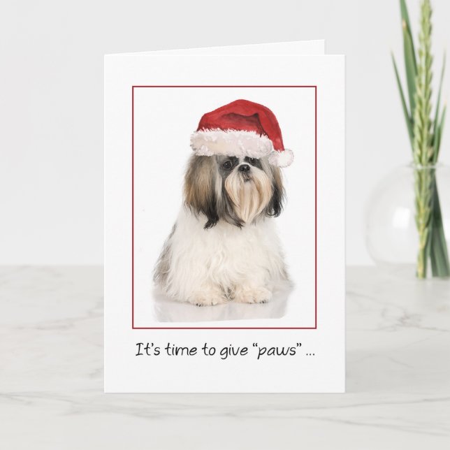 Tarjeta Perro Shih Tzu con graciosos Navidades de Santa Ha (Anverso)