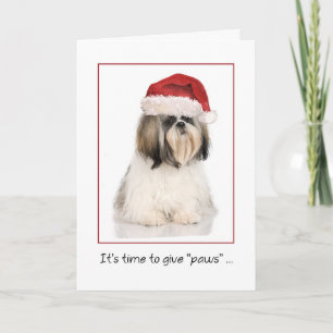 Tarjeta Perro Shih Tzu con graciosos Navidades de Santa Ha