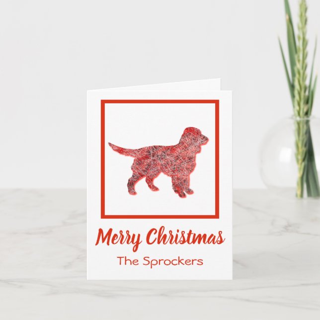 Tarjeta Perro Silueta Spaniel Sprocker Navidad Rojo (Anverso)