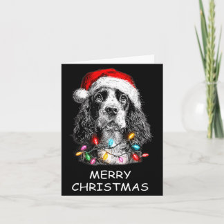 Tarjeta Perro Spaniel Er divertido sombrero de Santa Luces