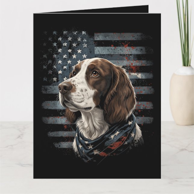Tarjeta Perro Springer Spaniel Bandera Americana (Anverso)
