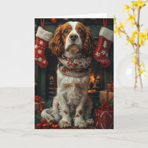 Tarjeta Perro Springer Spaniel con chimenea de regalo para