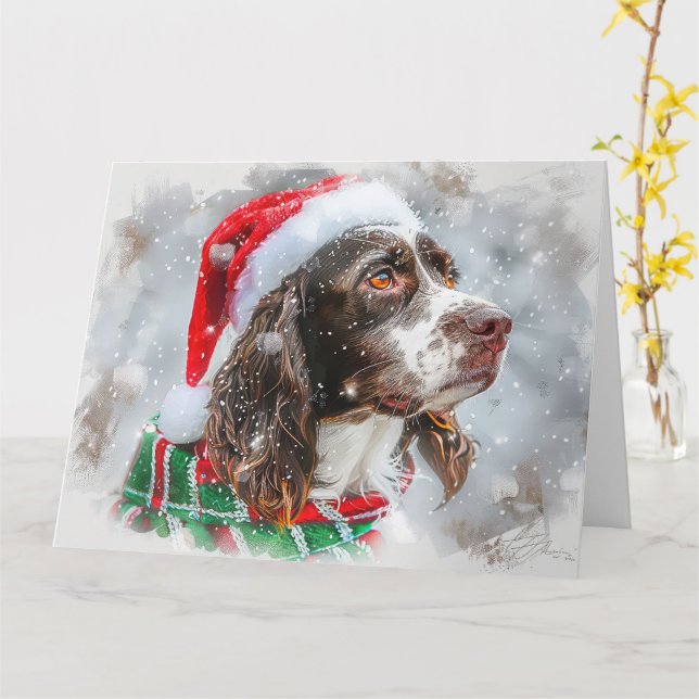 Tarjeta Perro Springer Spaniel Festividad de Navidad (flor amarilla)