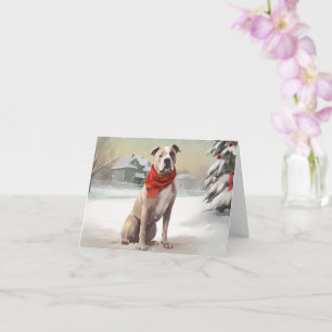 Tarjeta Perro Staffordshire Americano en Navidad con Nieve