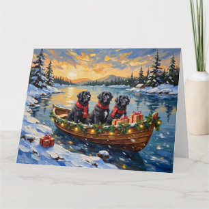 Tarjeta Perro Terranova Navidad Barco Fiesta
