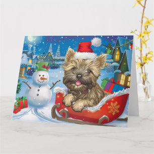 Tarjeta Perro Terrier Cairn en Trineo Nieve Navidad