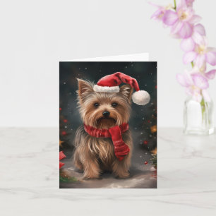 Tarjeta Perro Terrier de Yorkshire en Navidades de Nieve