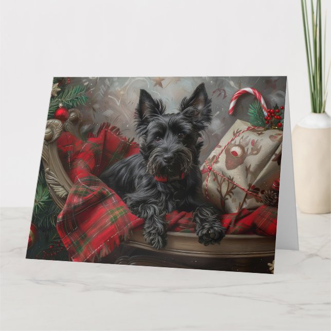 Tarjeta Perro Terrier Escocés Navidad Festiva (Anverso)