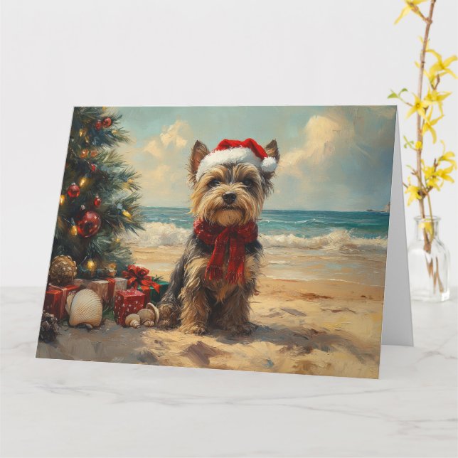 Tarjeta Perro Terrier Escocés Navidad Vintage Playa (flor amarilla)