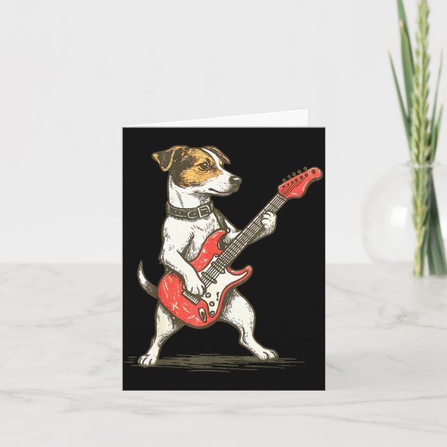 Tarjeta Perro Terrier Jack Russell Tocando Guitarra Rocker (Anverso)