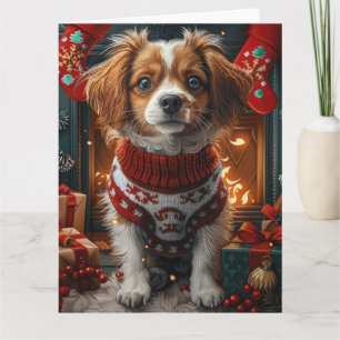 Tarjeta Perro Terrier Tibetano con regalos de Navidad Chim