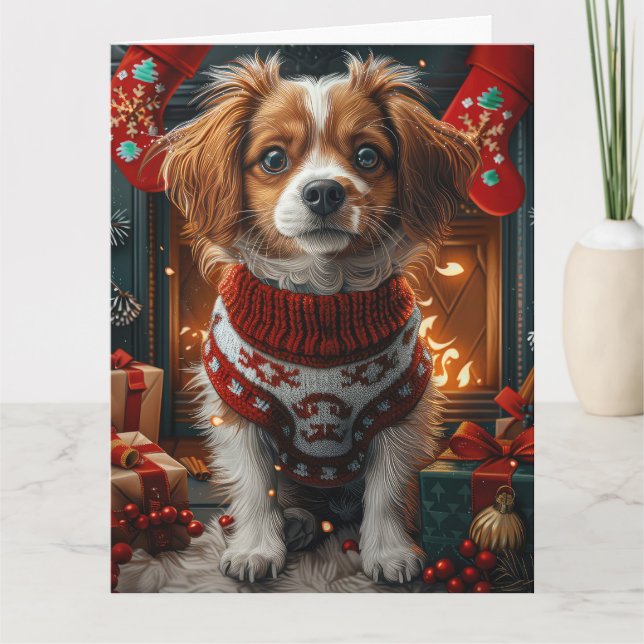 Tarjeta Perro Terrier Tibetano con regalos de Navidad Chim (Anverso)